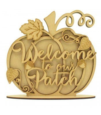 Laser Cut Detailed Welcome To Our Pumpkin Patch 3D Pumpkin and Shapes on Stand